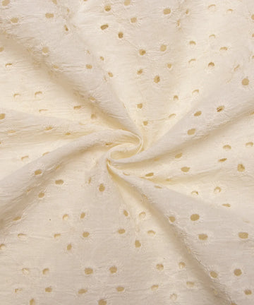 Off White Cutwork Schiffli Cotton Hakoba Fabric